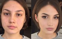 фотография девушки с макияжем и без